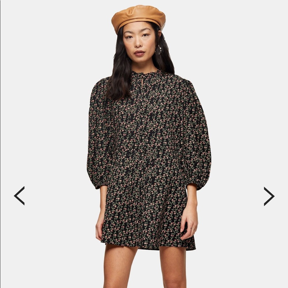 TopShop Petite Black Pintuck Vintage Mini Dress